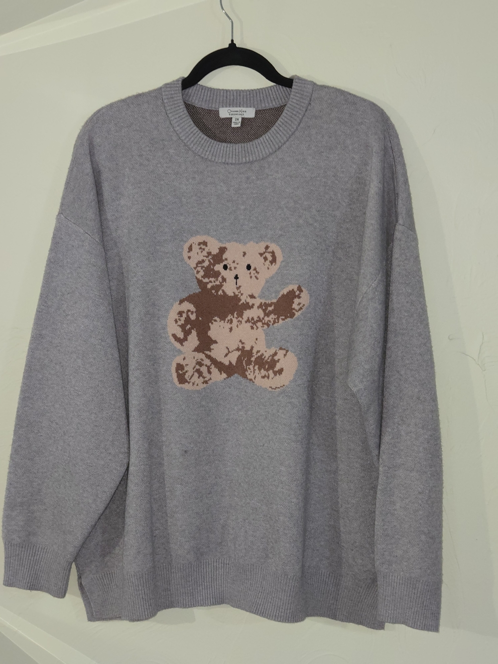 Orange Kiss Essentials Gray Teddy Bear Knit Sweater 2X